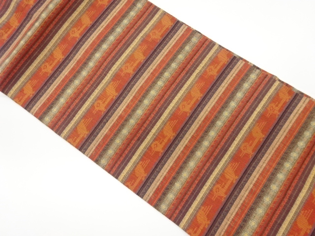 JAPANESE KIMONO / VINTAGE NAGOYA OBI / WOVEN BIRDS & STRIPE